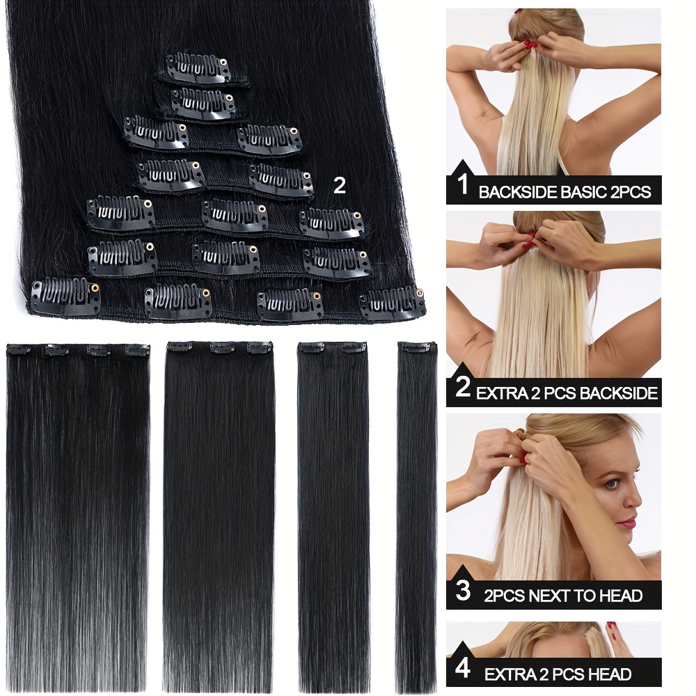 luxurious 7pcs clip in hair extensions set soft silky straight remy human hair in brown black 125g each 16 clips per pack 14 22 lengths