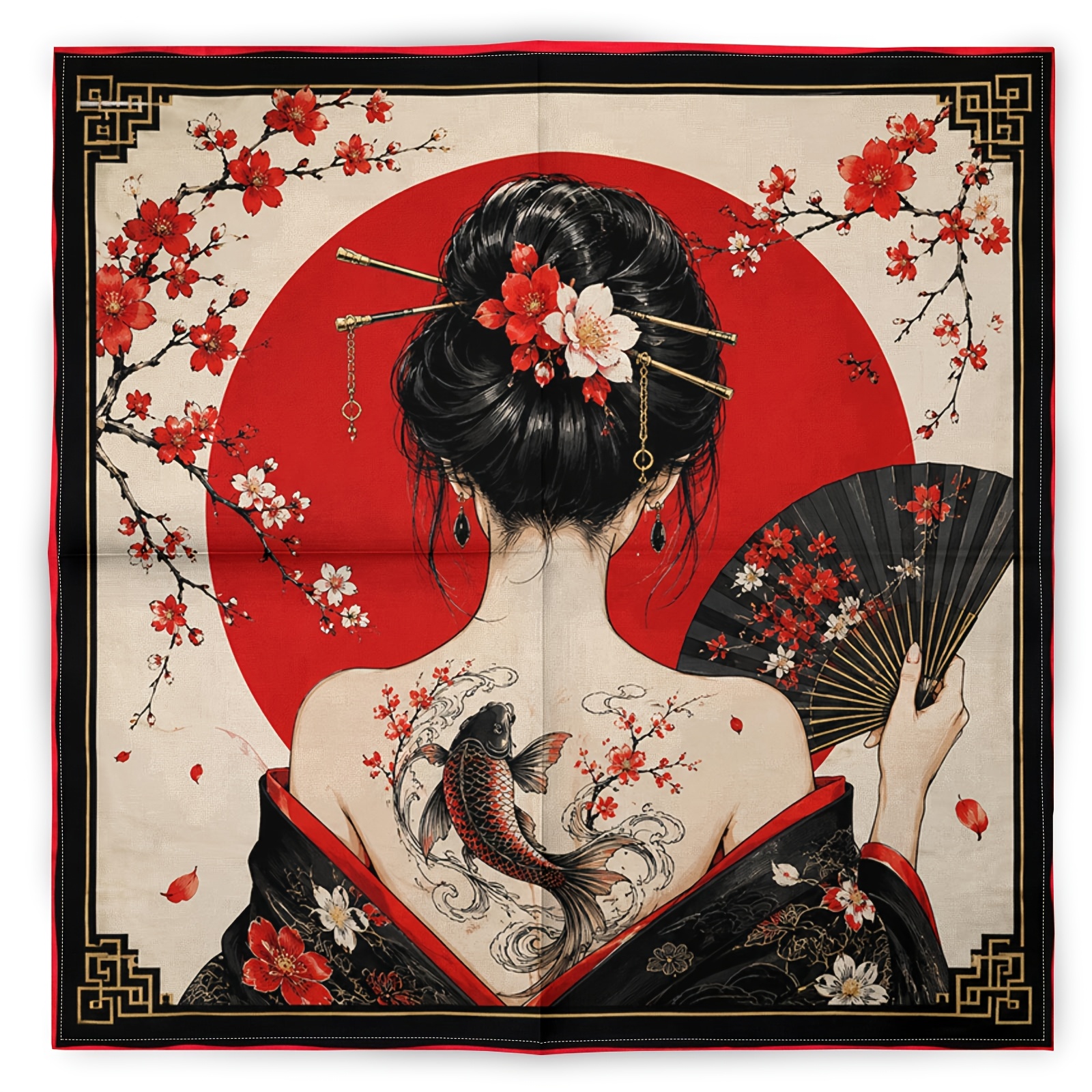 TEMU 1 pezzo di bandana retr簷 con stampa 2D, sciarpa trendy hip- motivo geisha giapponese a e pesce, , sportivo da esterno, per il , accessorio per