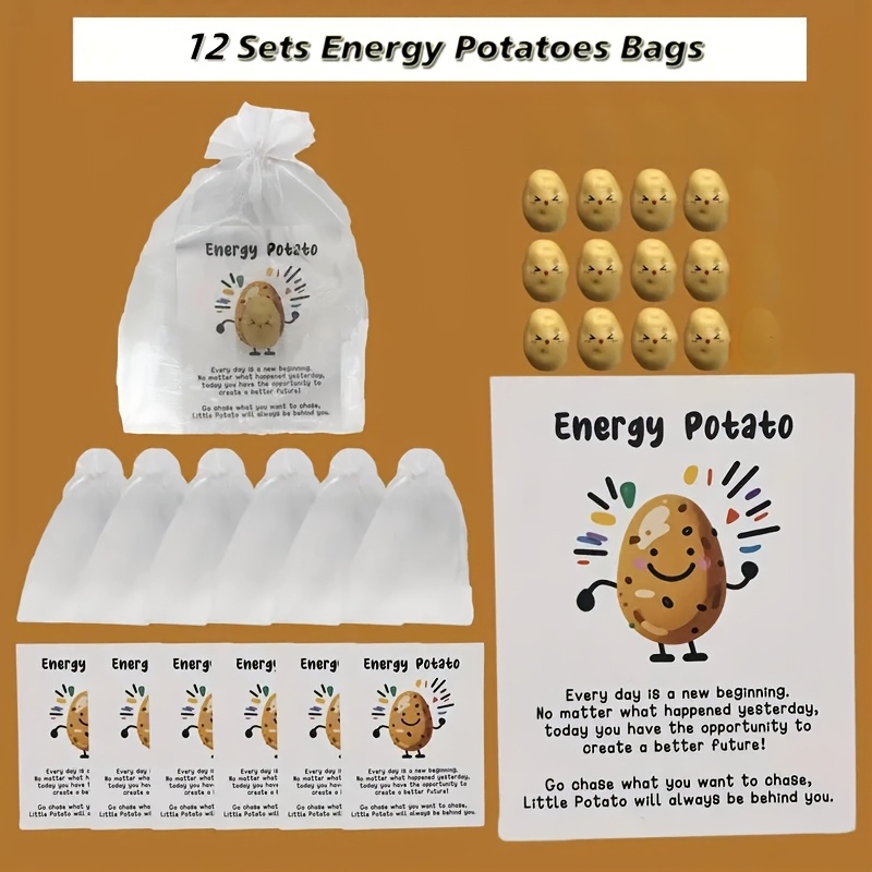 

12 Sets Of Inspirational Energy Potato Resin Ornaments And Personalized Greeting Cards, Including 12 Cards, 12 Eugenia Gift Bags, New Year Occasion, Inspirational Theme, Party Gift, Birthday Gift