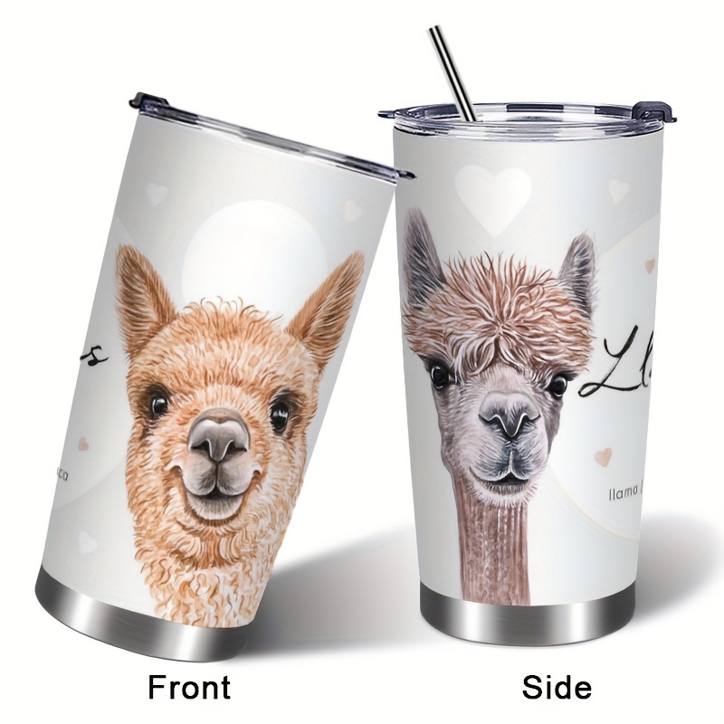 

1pc 20oz Alpaca Patterned Stainless Steel Insulated , Large Capacity Flip Cup For Car, Sports, Business, Gift For Colleagues, Teachers, Friends