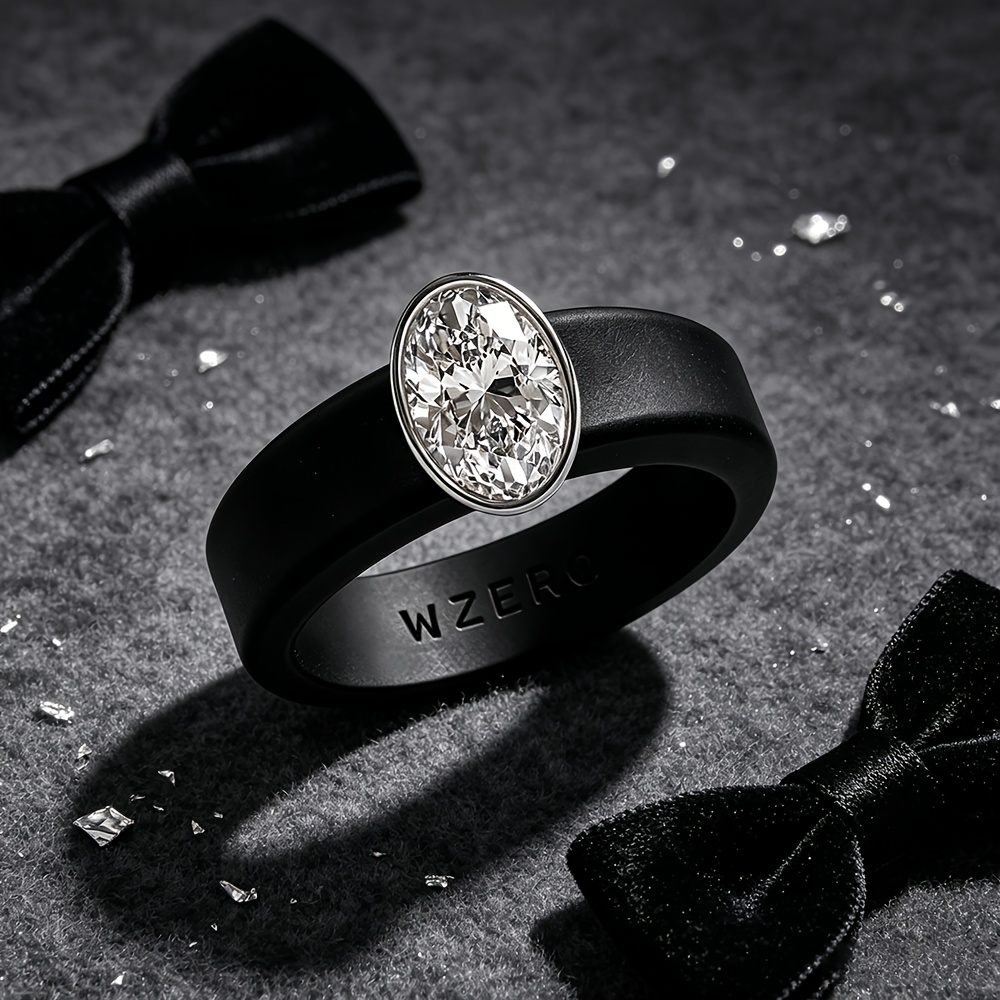 Elegant Oval Black Simulated Silicone Ring for Daily Wear