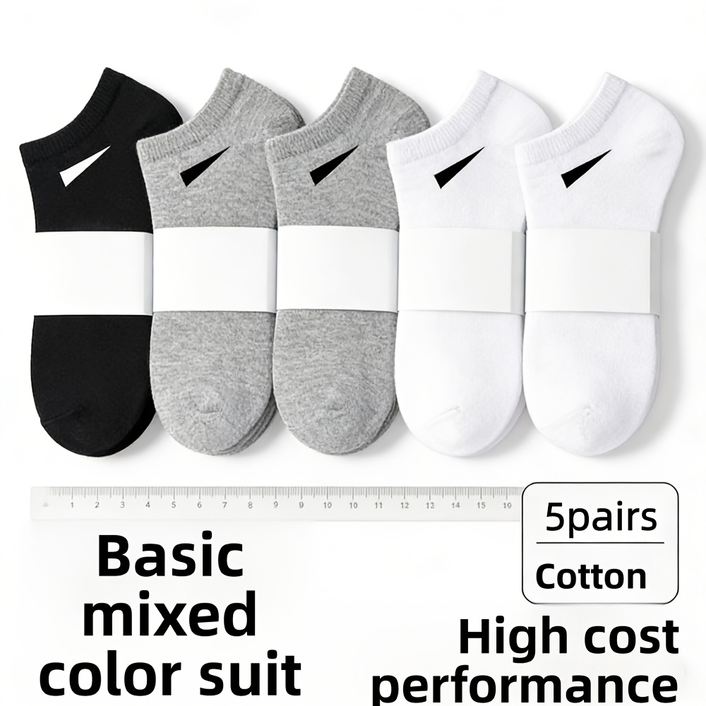 TEMU 5 Pairs Of Basic Socks In Black, White And Grey For Men And Women, Suitable For And Versatile For Daily Use, Breathable, Sweat-absorbent,