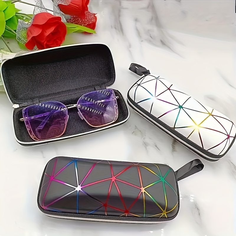 

Cool Y2k Colorful Geometric Print Glasses Case, Portable Sunglasses Storage Box, Durable Protective Container, Eyewear Accessories For School Office