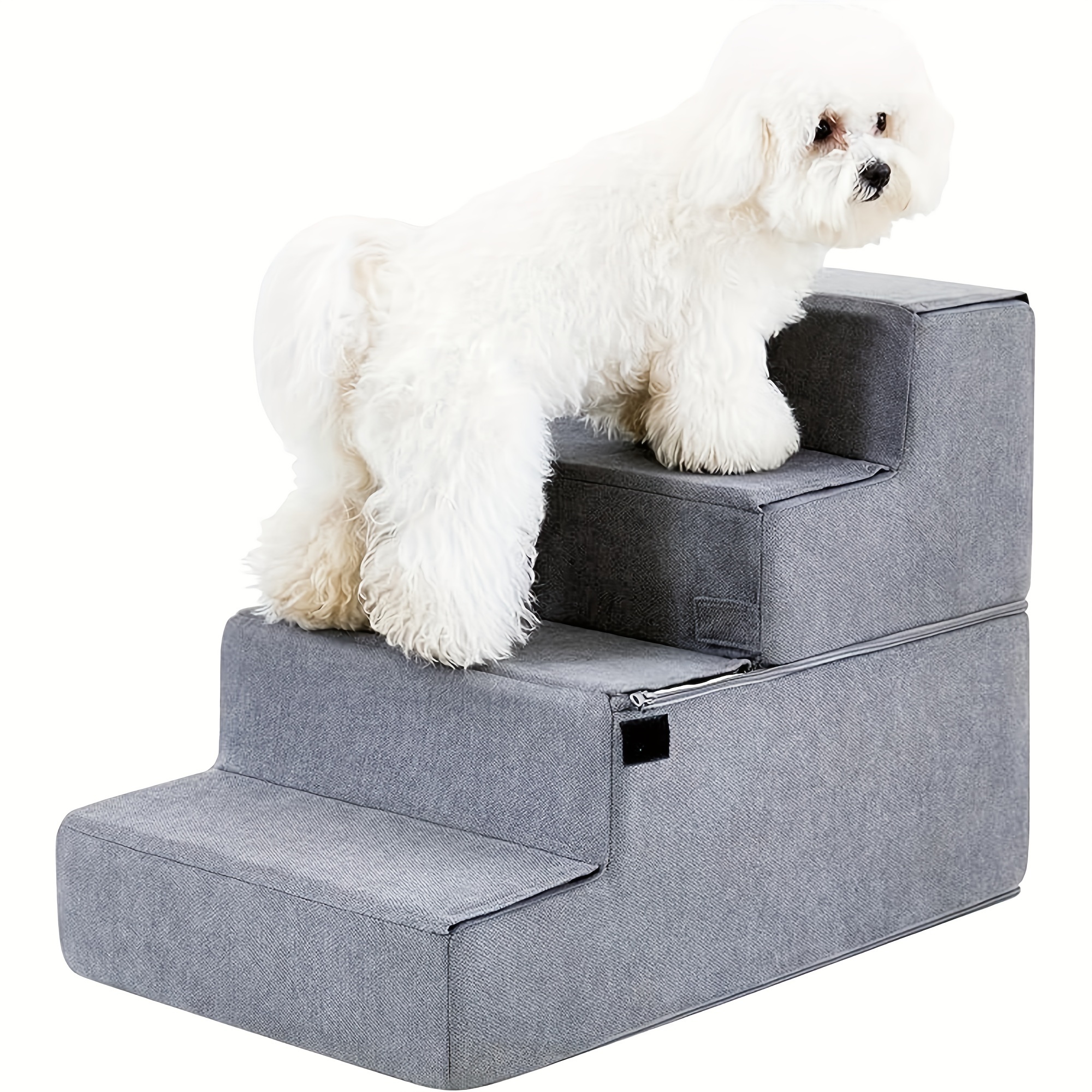 

Dog Stairs For Small Dogs, High-density Foam Pet Step For High Bed Couch, Foldable Dog Sofa Ramp With Washable Cover For Puppy Older Cats, Non-slip, 4-step Grey, 18" High