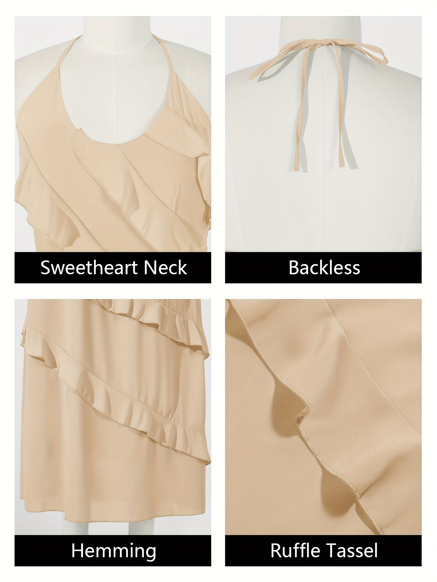 Women'S Fashion Sexy Backless Chiffon Halter Maxi Dress Sleeveless Ruffle Tassel Party Club Dresses Hot