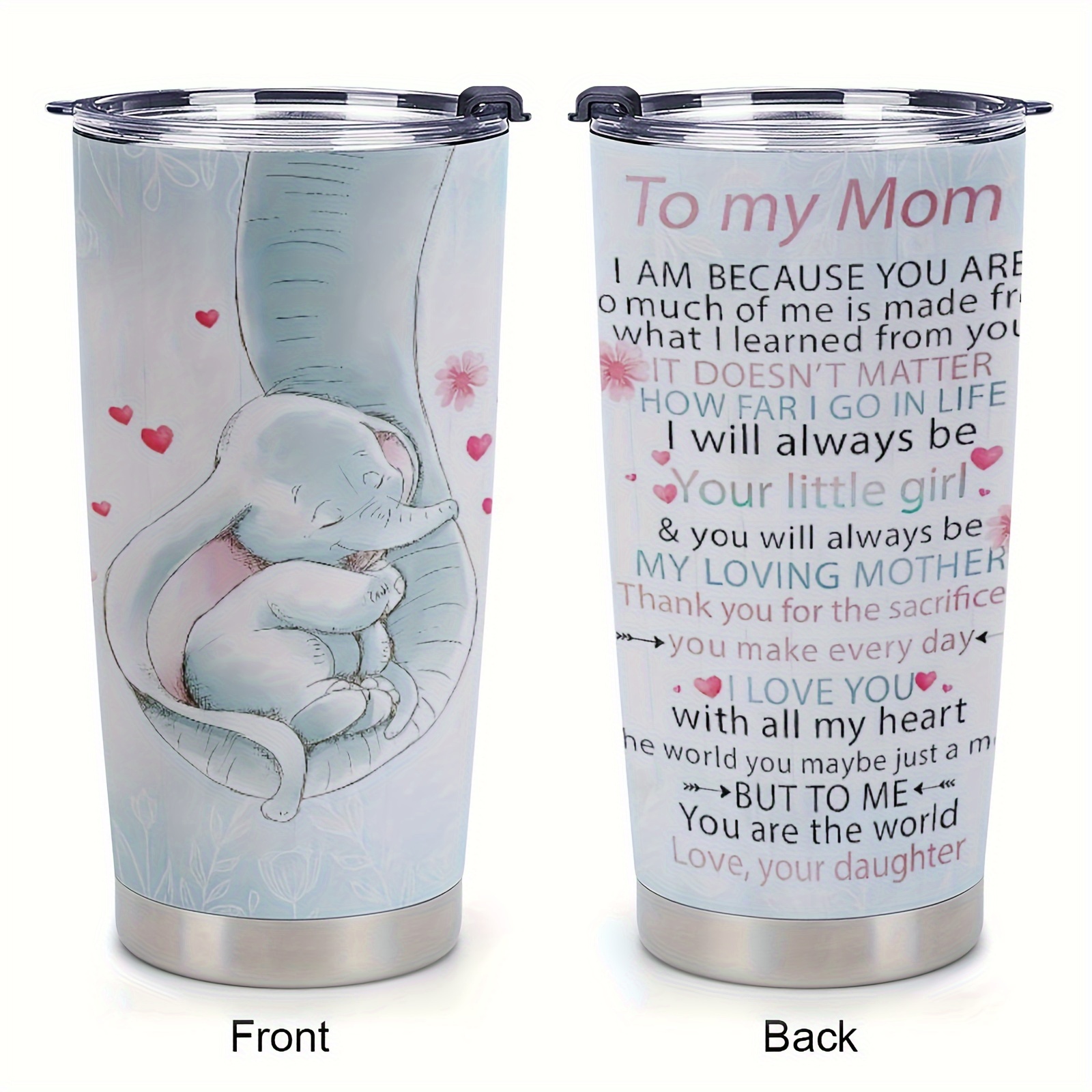 

1pc 20oz Mom Tumbler - Gifts For Mom From Daughter - Birthday Gifts For Mom, Mom Gifts From Daughter, Mom Birthday Gifts - Mother's Day Gifts Elephant Stainless Steel Tumbler
