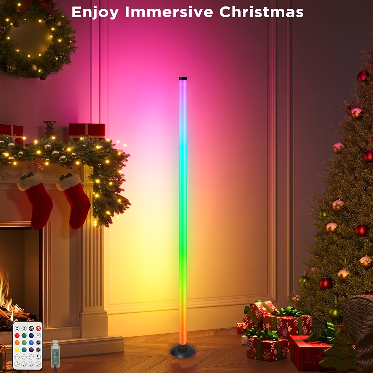 1pc Smart LED Floor Lamp, RGB Music Atmosphere Light with Remote Control (battery Not Included), USB Power Supply, Color Changing Dimming, with Timing Function, RGB Night Light, Suitable for Banquet Halls, Game Rooms, Family Gatherings, Festivals