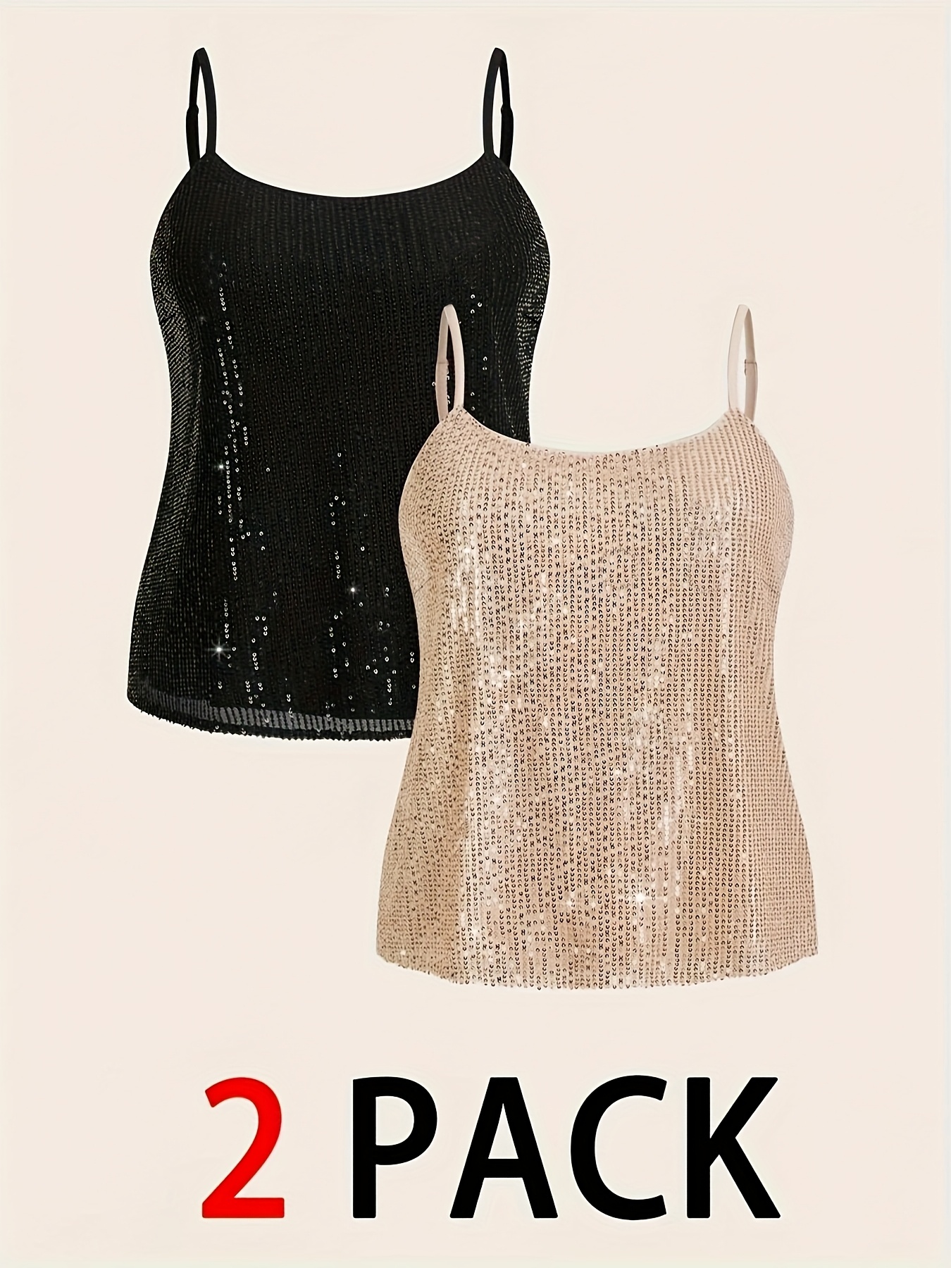 womens elegant sequin top two piece set party camisole for holiday dates womens vest two pack