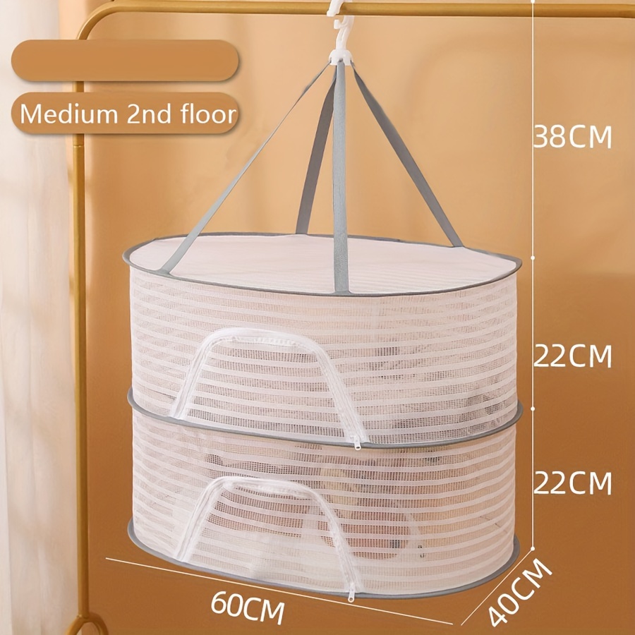 3 tier foldable mesh drying rack with zipper versatile fly proof hanging dryer for laundry   no electricity needed   balcony use clothes drying rack laundry storage organization details 8