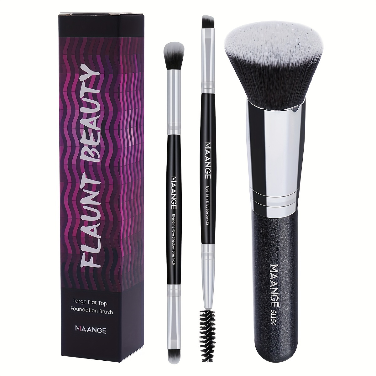 MAANGE 3pcs Foundation and Eye Brush Set, Makeup Essentials