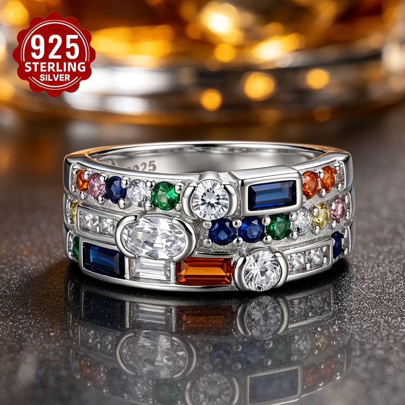 Image of 1 S925 925 Silver Inlaid 9-carat Ring, Suitable For Men And Women, Luxurious And Simple, Fashionable And Elegant. A Great Gift For Ladies, Suitable For Daily Wear. Suitable For