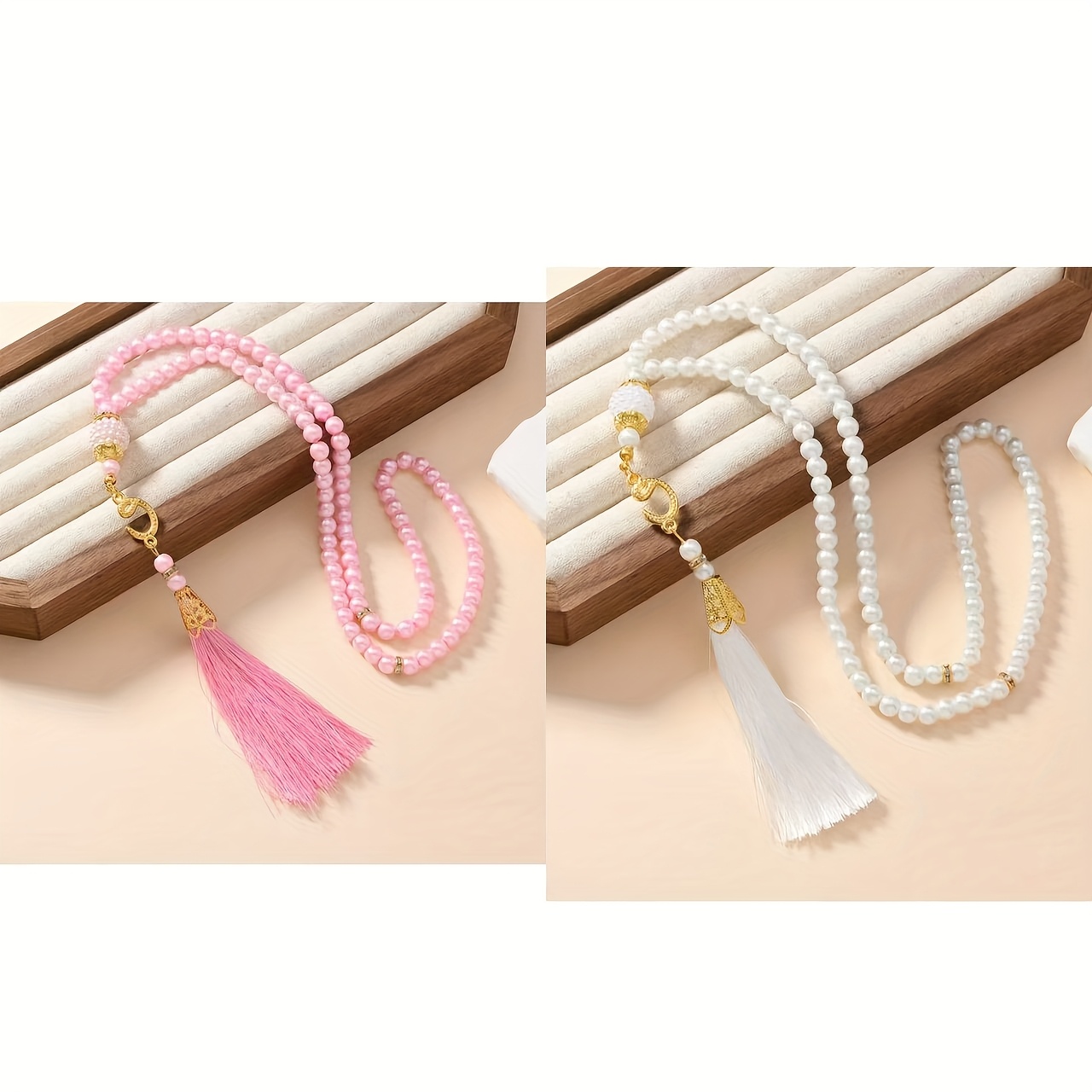 Image of 2pcs Of Elegant Bead Necklaces, Each Consisting Of 99 Beads And Accompanied By Flowing Tassels. Are Perfect For Daily And Festive Gifts, Radiating Grace. Undoubtedly, Are The Top For Devout