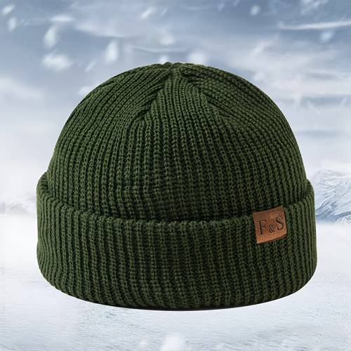 leather label f s gourd hat street hip hop brimless cap short plush beanie party holiday unisex winter warm knit cap mens outdoor riding ski hat fashion versatile holiday gift knit cap