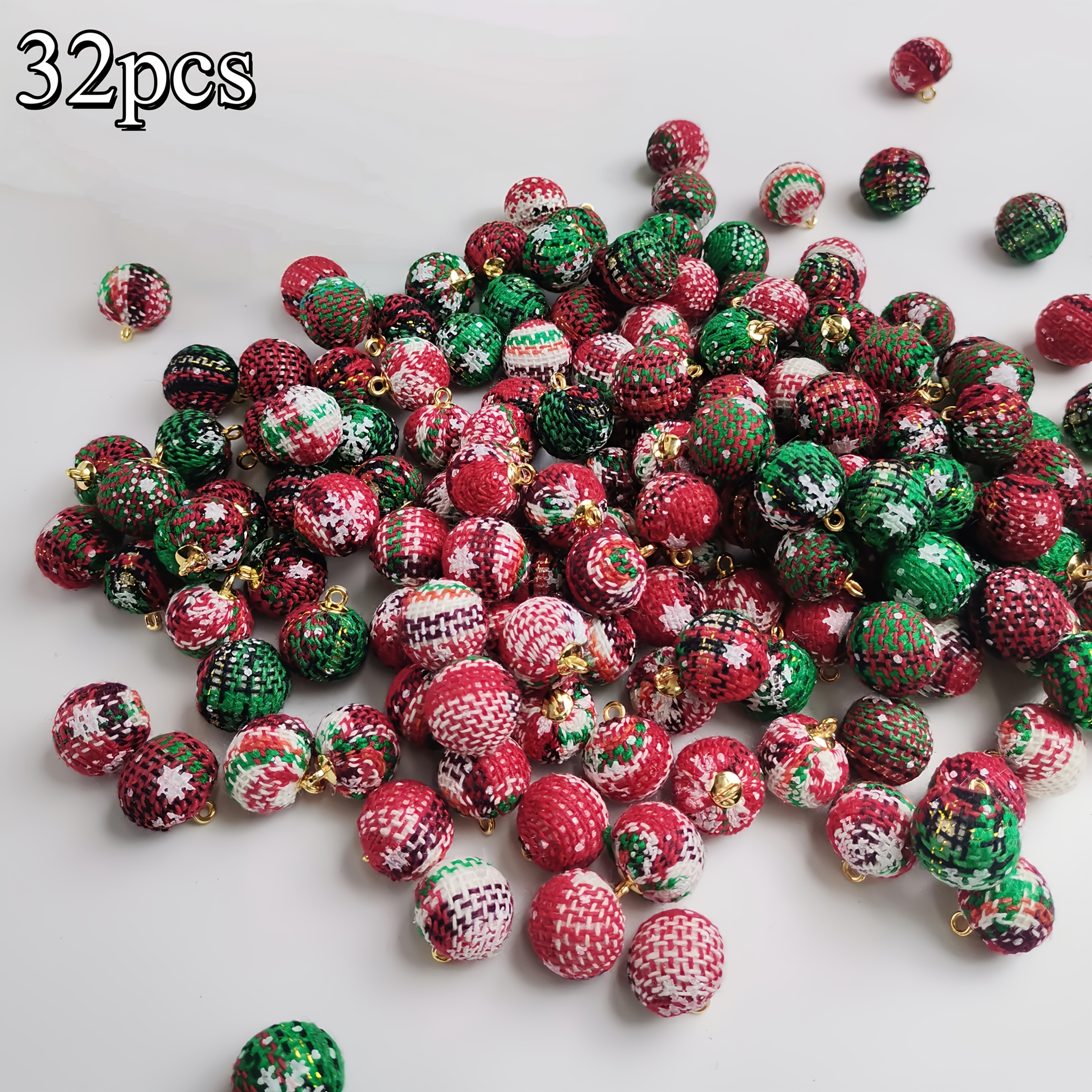 TEMU 32 Mini Palline Natalizie - Motivo a Quadri Casuale con Involucro in Tessuto e Verde (/verde/) con Cappellino e Gancio per Appendere Alberi di