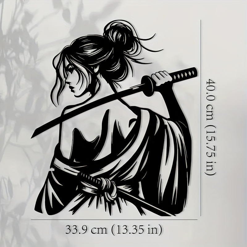 TEMU 2d Flat - Female Metal Wall Art 2d Flat Hanging Decoration, Black And White Metal Wall Painting, With Sword Design, Decor, For Terrace, Balcony