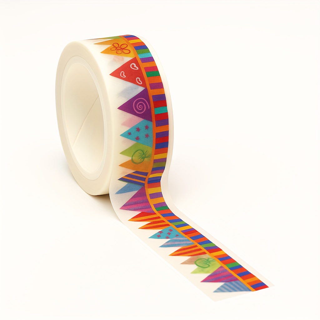 Image of 1 Roll Of Colorful Flag Pattern Paper Tape, 5 Meters, For Diy Scrapbooking/album Collage/split-screen Decoration, Ins-style Gift Card Packaging Stickers