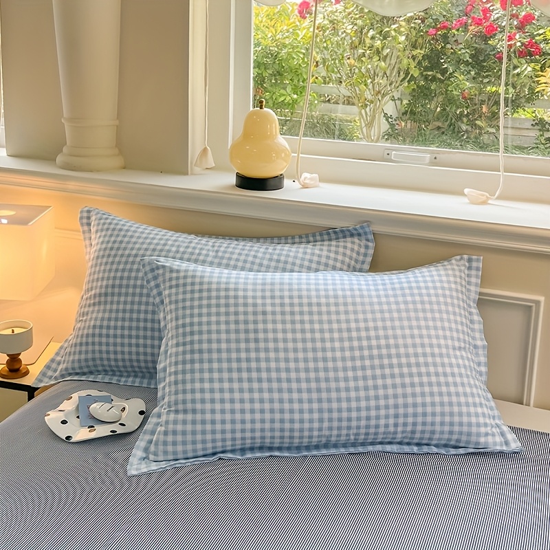 TEMU 2pcs Checkered Printed Pillowcases, 100% Polyester Fleece Fabric, And Skin-friendly, Comfortable And Breathable, Suitable For Home, Hotel And