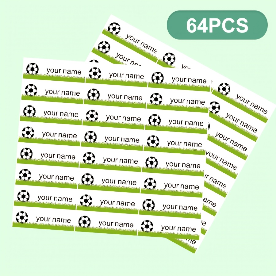 E-shop 4615 Weiße Basis Fußball-Thema Personalisierte Namensaufkleber - Sportbegeisterte Wasserflaschen-, Rucksack- Ausrüstungsetiketten -