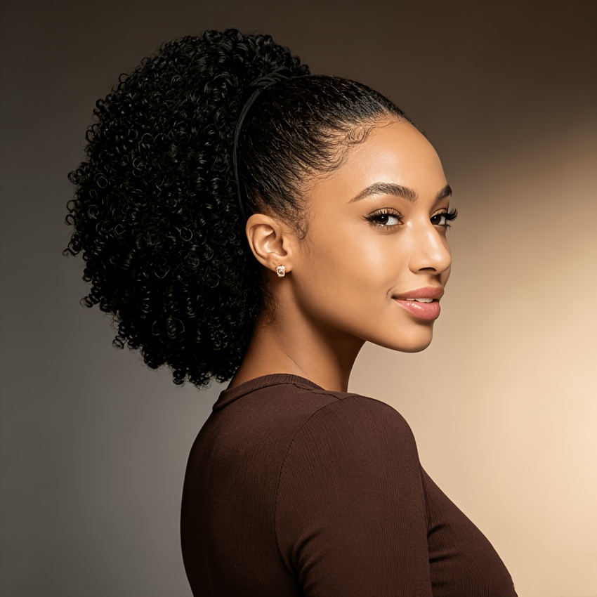 TEMU Perruque queue de cheval bouffante afro AOIFE à cordon de serrage pour femmes et hommes, perruque courte crépue et frisée volumineuse avec