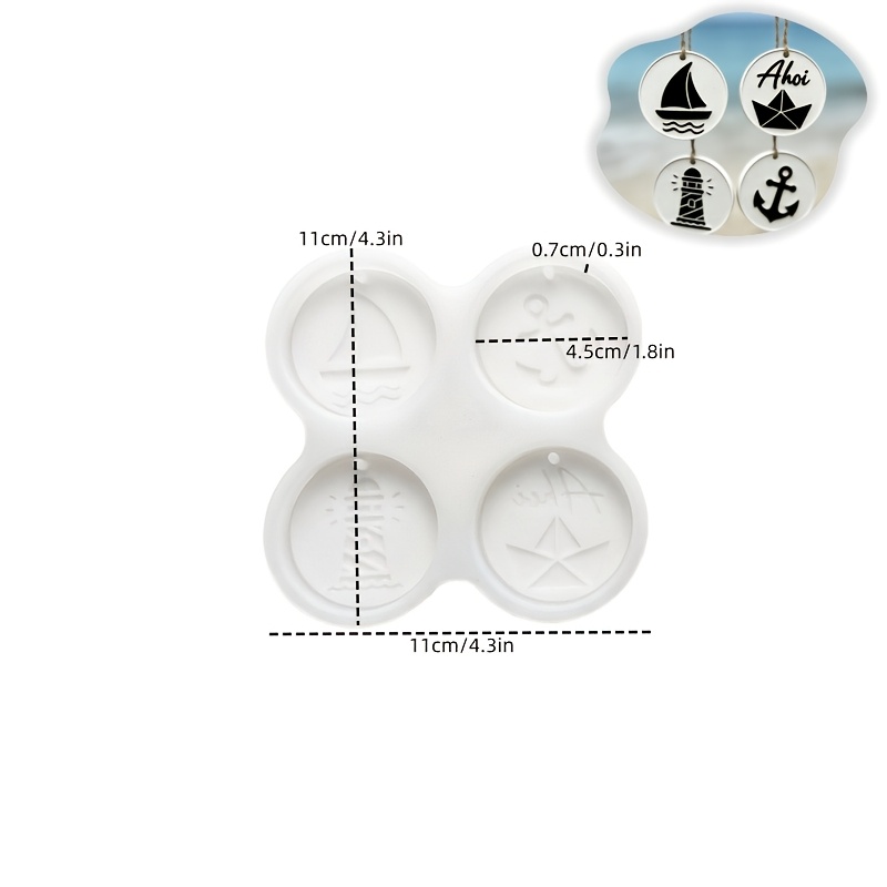 E-shop Harzgussform . mit vier aufeinanderfolgenden Motiven Schiff/Anker//Boot, runde Anhänger-Epoxidharzform, DIY-Meeres-Element--Kreisform,