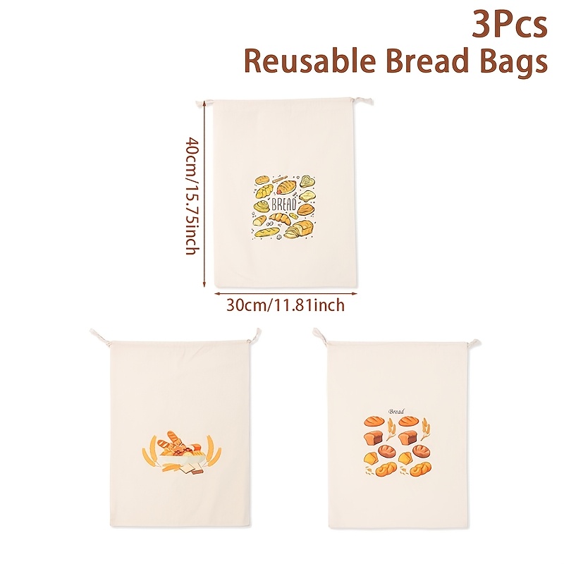 TEMU Regalo para Ella/Él 3 piezas, Bolsa grande reutilizable con cordón, Bolsas con diseño de pan , Perfectas para comedor y cocina, Bolsa con cordón