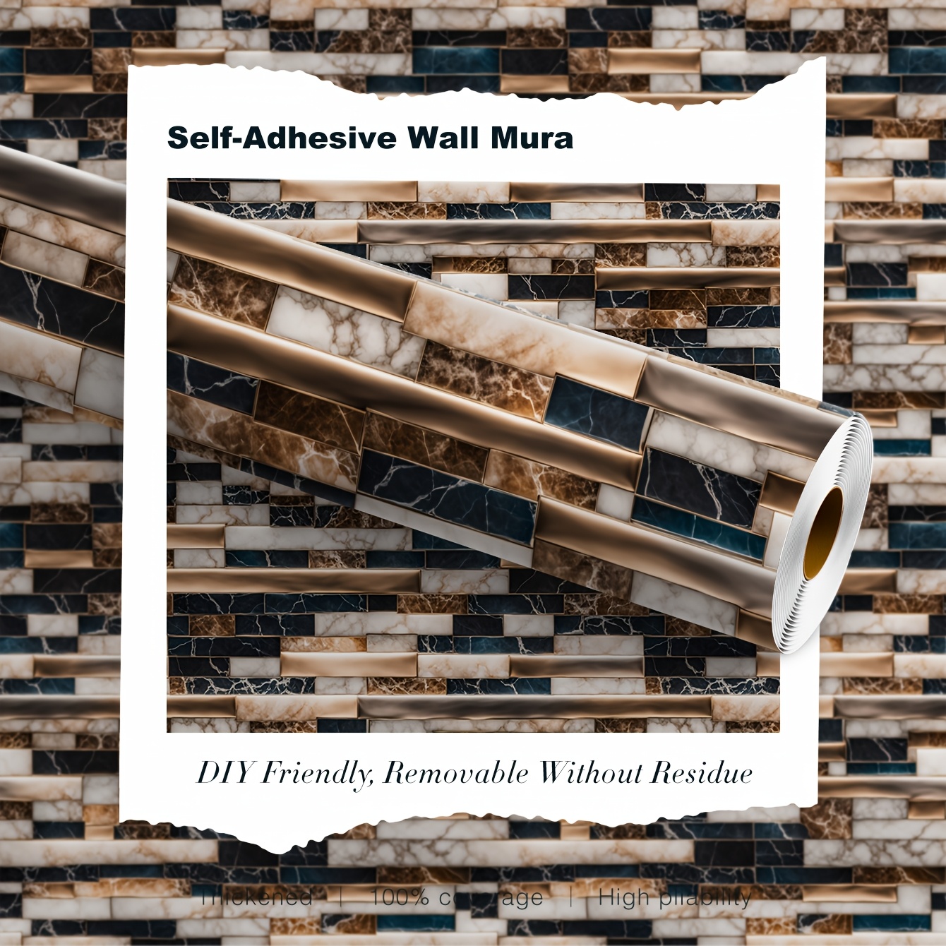 TEMU 1 Roll 0.21mm Black Patterned Brick Wall Vinyl Wallpaper Peel And Paste Removable Self-adhesive Wall Wallpaper Decorative Wall Stickers Home