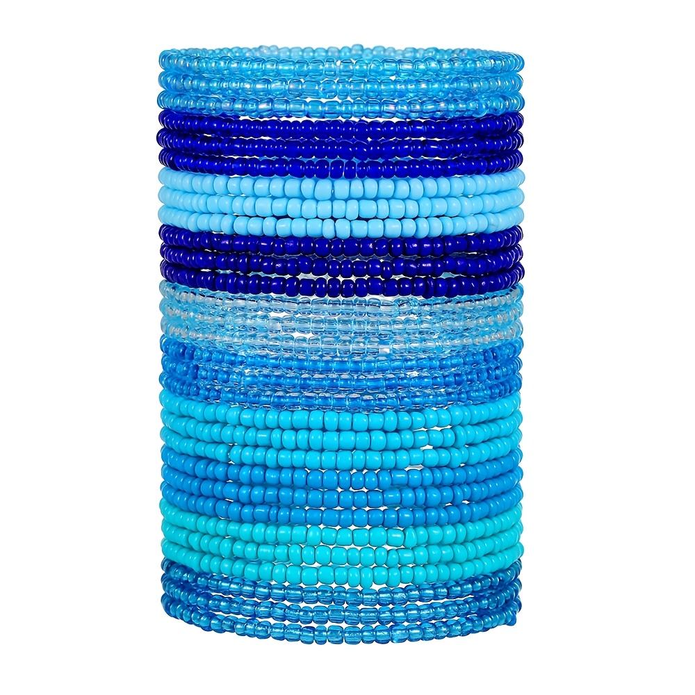 30pcs Y2K Fashion Macaron Seed Bead Elastic Bracelet Set
