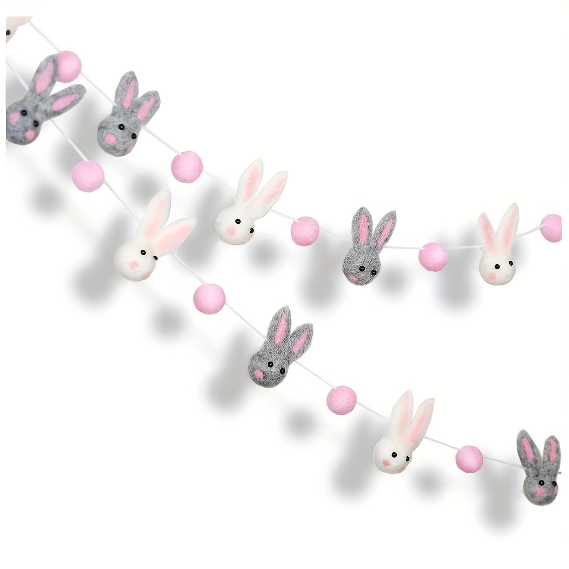 

1pc Classic Felt Bunny Garland With Pom Poms, Handmade Easter/birthday/shower Decor, Bedroom/school/home Festive Hanging Ornament, No Electricity Needed, White/pink/grey