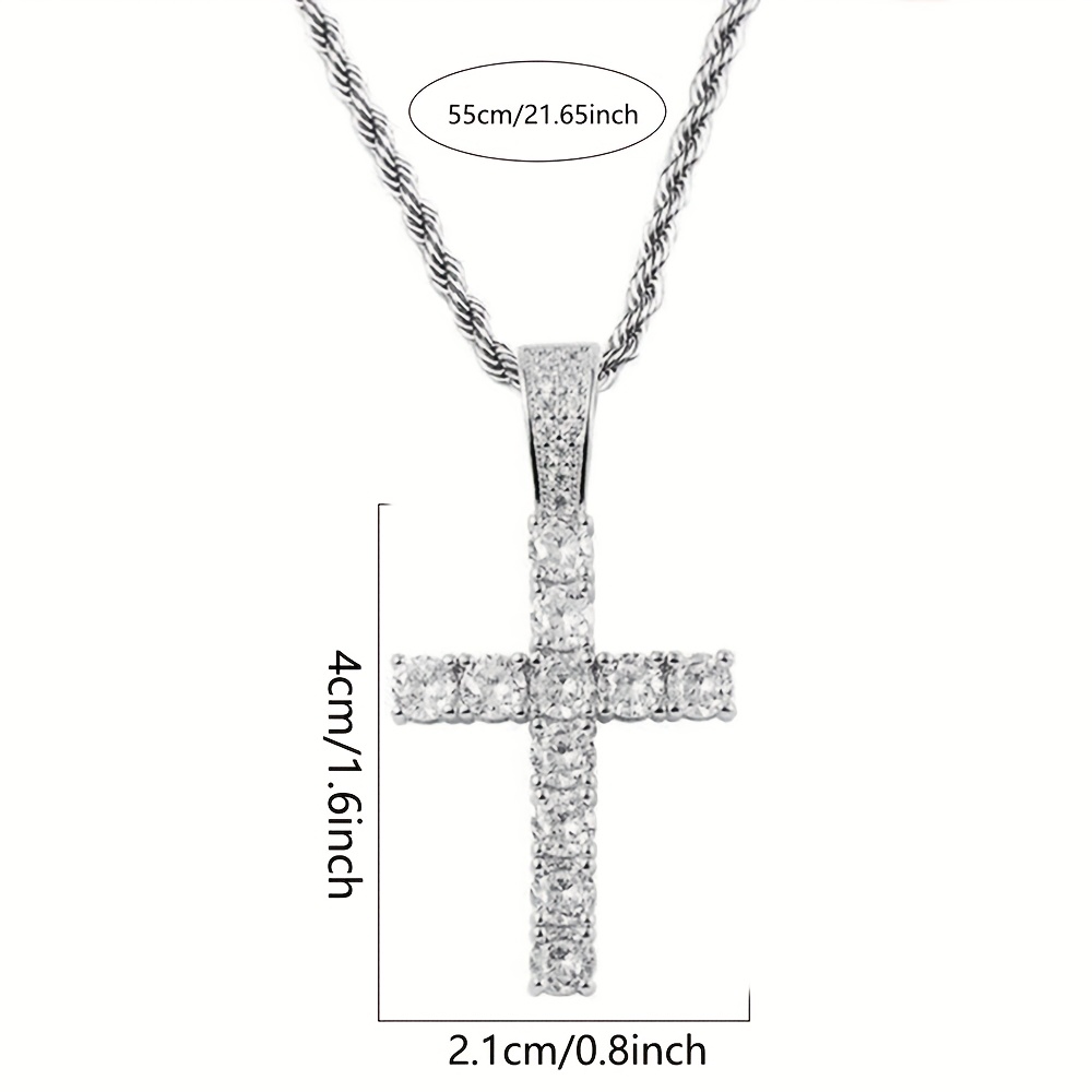 a full zirconia cross necklace hip hop street style - Temu