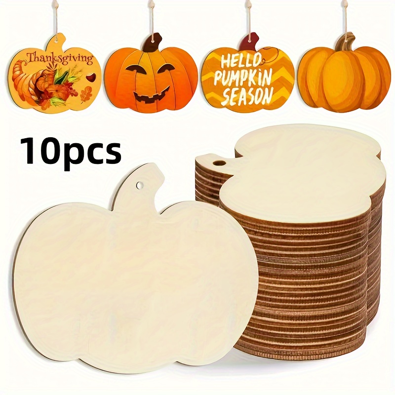 

10pcs Wooden Cutouts Set - Diy Craft Supplies For Painting, Halloween & Thanksgiving Decorations Holes For Hanging