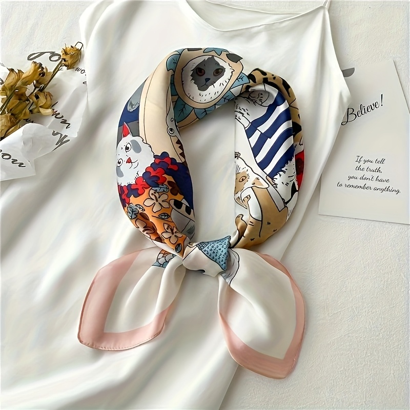 E-shop 1 Damen-Schal mit Lustigem Tierdruck - Stilvolles Polyester-Halstuch mit Niedlichen Cartoon-Tieren, Lebendigen Farben und Verspielten Mustern,