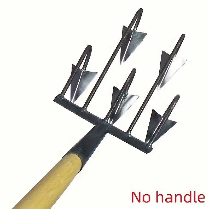 heavy duty metal garden hoe with sharp three pronged teeth multi functional farming tool for tilling soil weeding and planting details 2