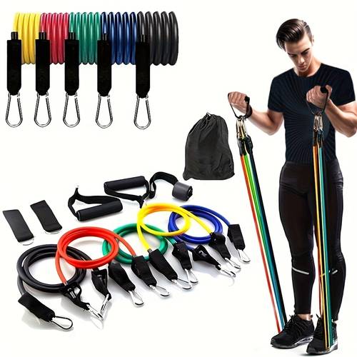 ensemble de bandes de , bandes dexercice avec ancrage de porte, poignées, sac de transport, sangles de cheville pour entraînement de , fitness, séances à domicile