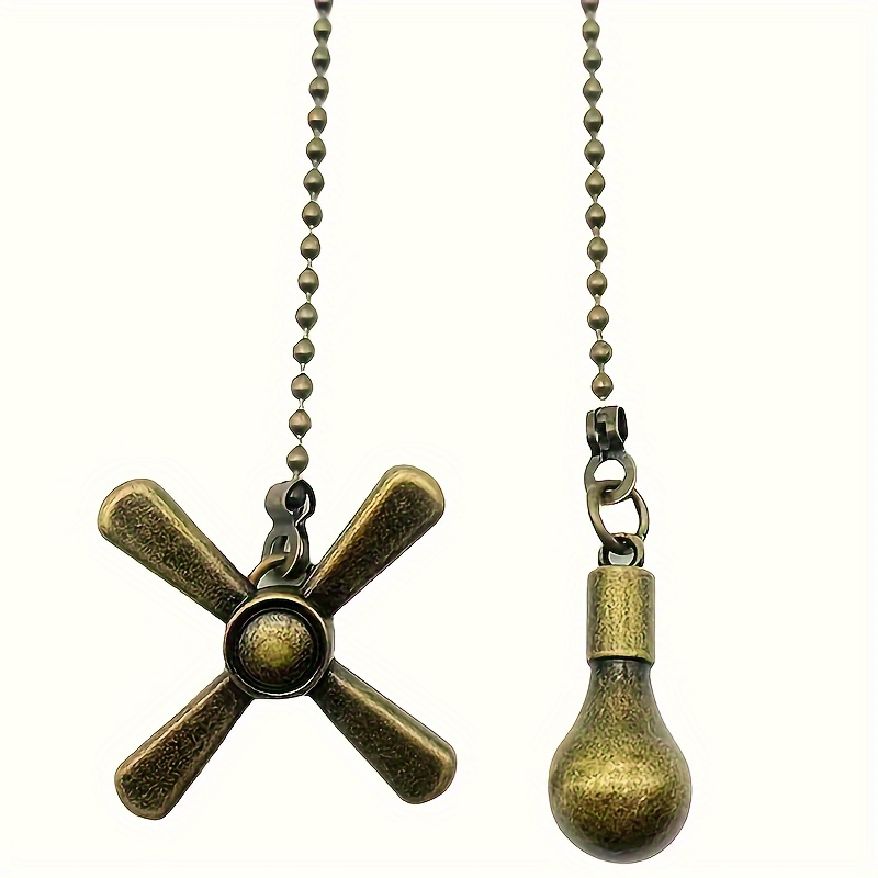 

2pcs Vintage & Light Bulb Pull Chains Set - Antique Metal , Ceiling Fan Pull Chain Extension With Decorative Leaf And Bulb Ornaments - Compatible With Amazon , No Battery Required