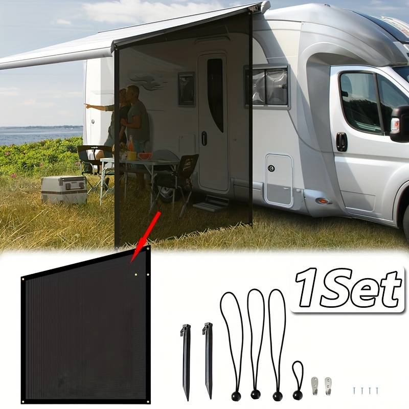 1set rv sunshade side cover pvc mesh fabric uv resistant and windproof sunshade net rv accessory 0