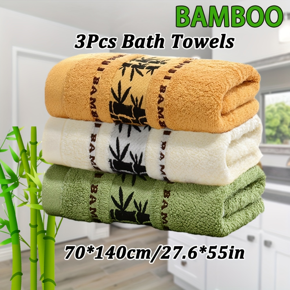3 buci Prosoape de Baie * din Fibre de Bambus 70x140cm/27.6x55in,  Potrivite pentru Baie, Du, Hotel, Saun, Plaj - Prosoape din Material  Bambus 420GSM cu Model Bambus, Rcoroase, Confortabile, cu ...