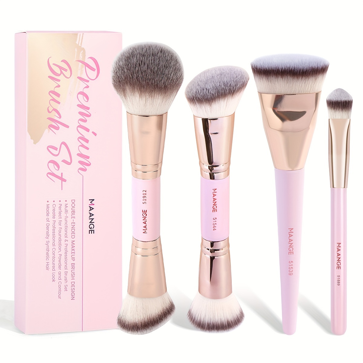 

Maange Kabuki Makeup Brush Set, 4 Pcs Dual-ended Foundation, Blush, Powder Brushes, Nylon Bristles, Wand Form, Unscented, All Skin Types, Durable Abs Handle - Ideal For Daily Use & Travel