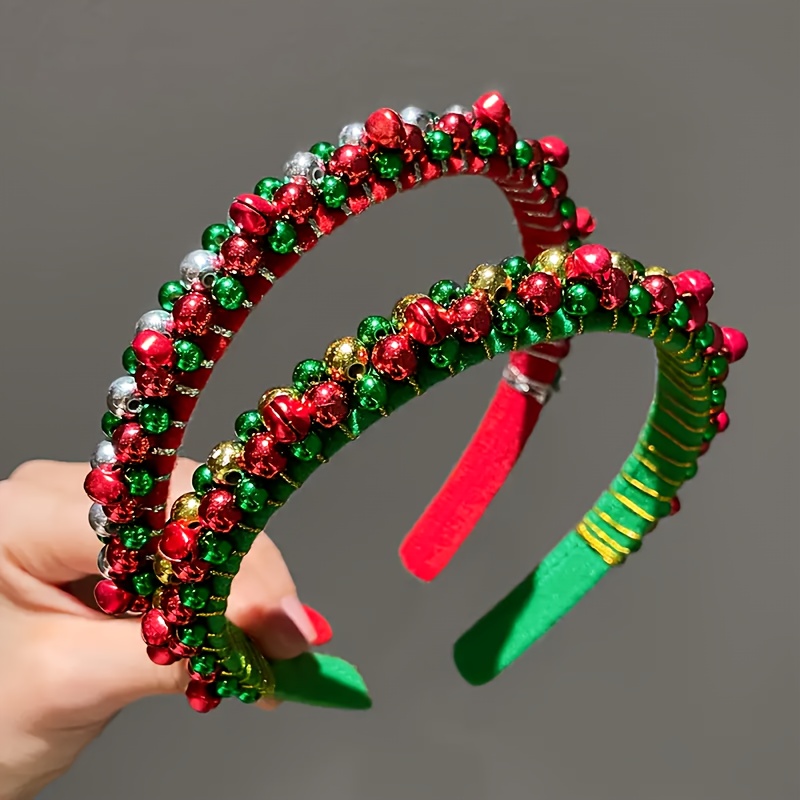 1pc womens christmas headband red green beads golden accent  display picture 1