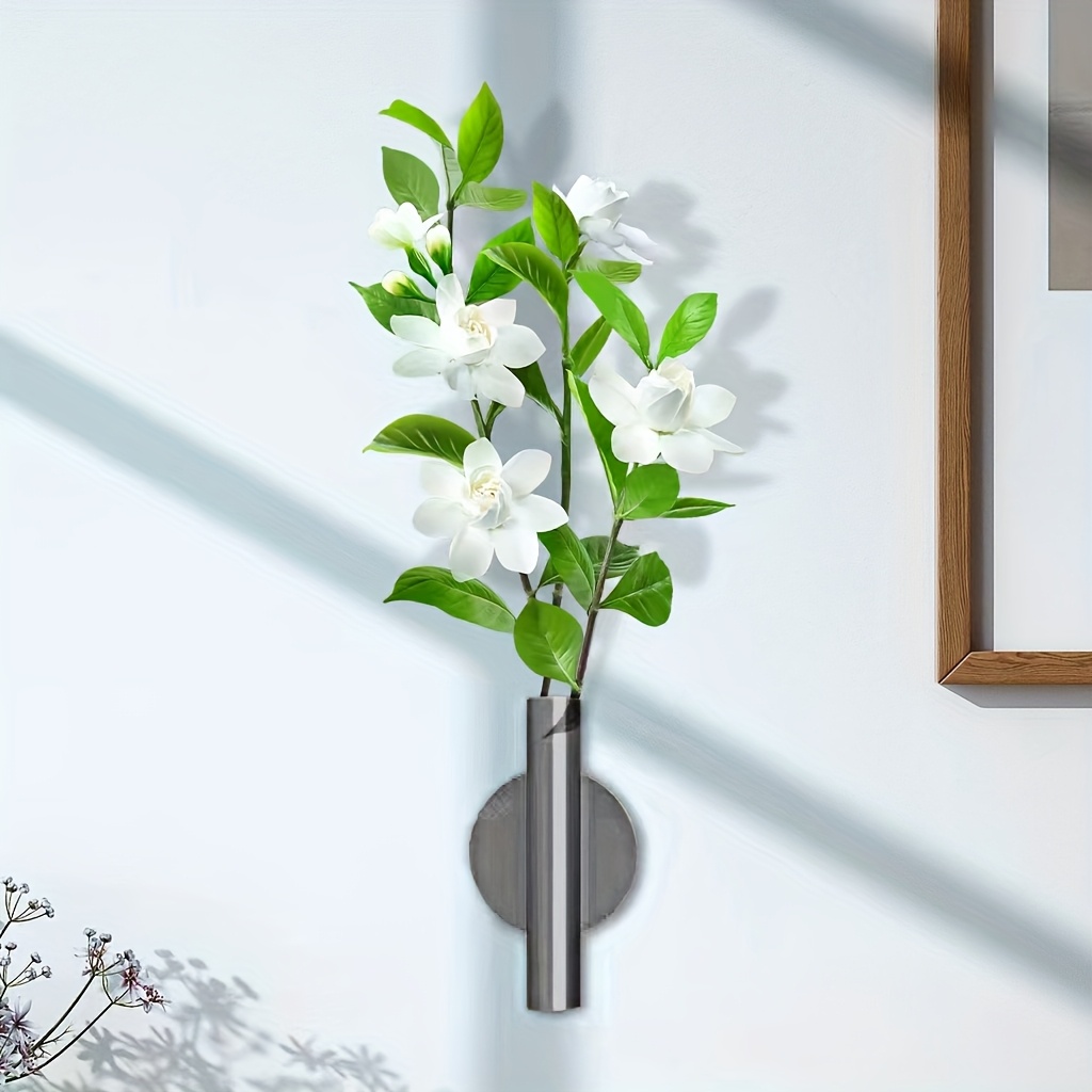 Image of Silvery Round Creative Minimalist Living Room Wall Flower Vase Nordic Golden No-drill Hanging Decorative Ornament