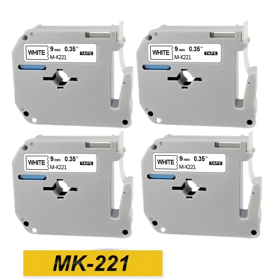 Image of 4 Label Tape Replacements, Suitable For Label M-k231, Compatible With Mk231 And Mk-221, 9mm/12mm *8m White, Suitable For Pt-m95, Pt-90, Pt-70, Pt-65, Pt-85, And 45 Label Makers