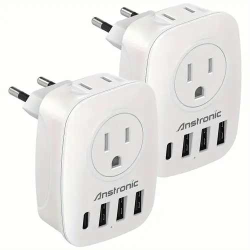 2 pack 3 pack european travel plug adapter international power adaptor with 2ac outlets 3usb a 1usb c charger from usa to most of europe eu germany france italy type c