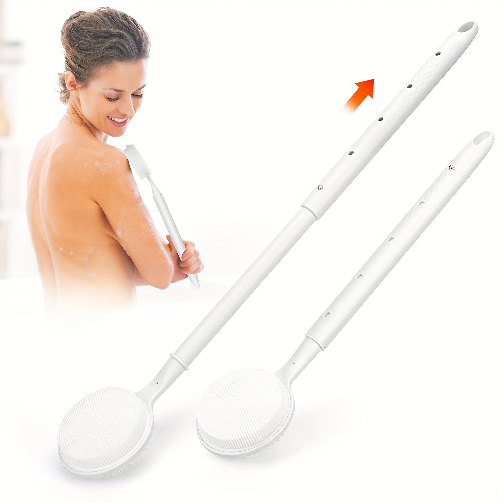 soft bristle telescopic shower scrubber for deep clean and skin care double sided bath brush for wet or   exfoliation easy to   scrubber Product details 0
