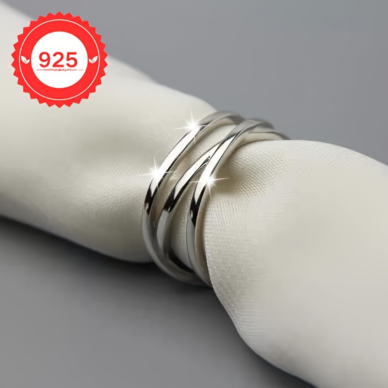 A Ring Made of S925 Silver Featuring a Geometric Three-Layer Line Cross Design, Embodying Minimalism. It Is Adjustable And Suitable for Everyday Wear, Parties, And Gifts - Elegant Jewelry Perfect for All Seasons