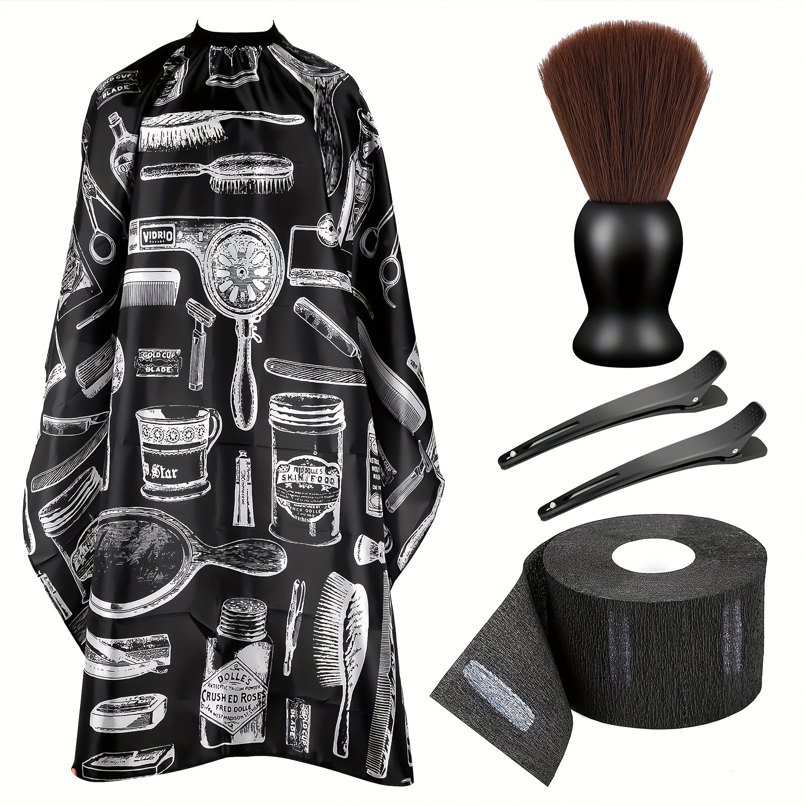 

Salon Barber Cape, Hair Cutting Cape Set, With Neck Duster Brush, Roll, Hair Clips, For Men Women