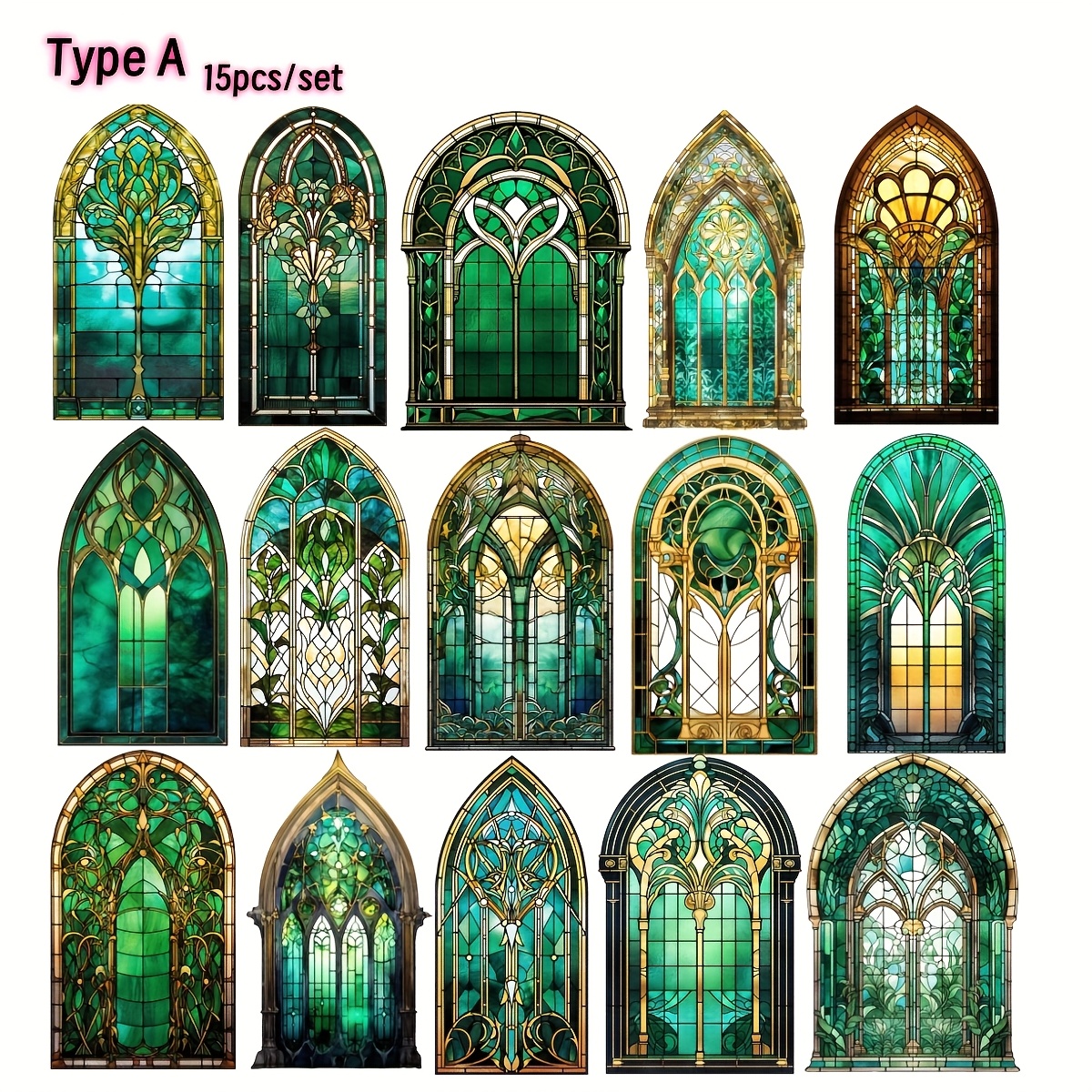 Image of 15pcs/set Handmade Creative Retro Art Glass Window High Quality Stickers Suitable For Garbage Diary Ledger Photo Album Stationery Diy Craft Kit Magazine Decoration