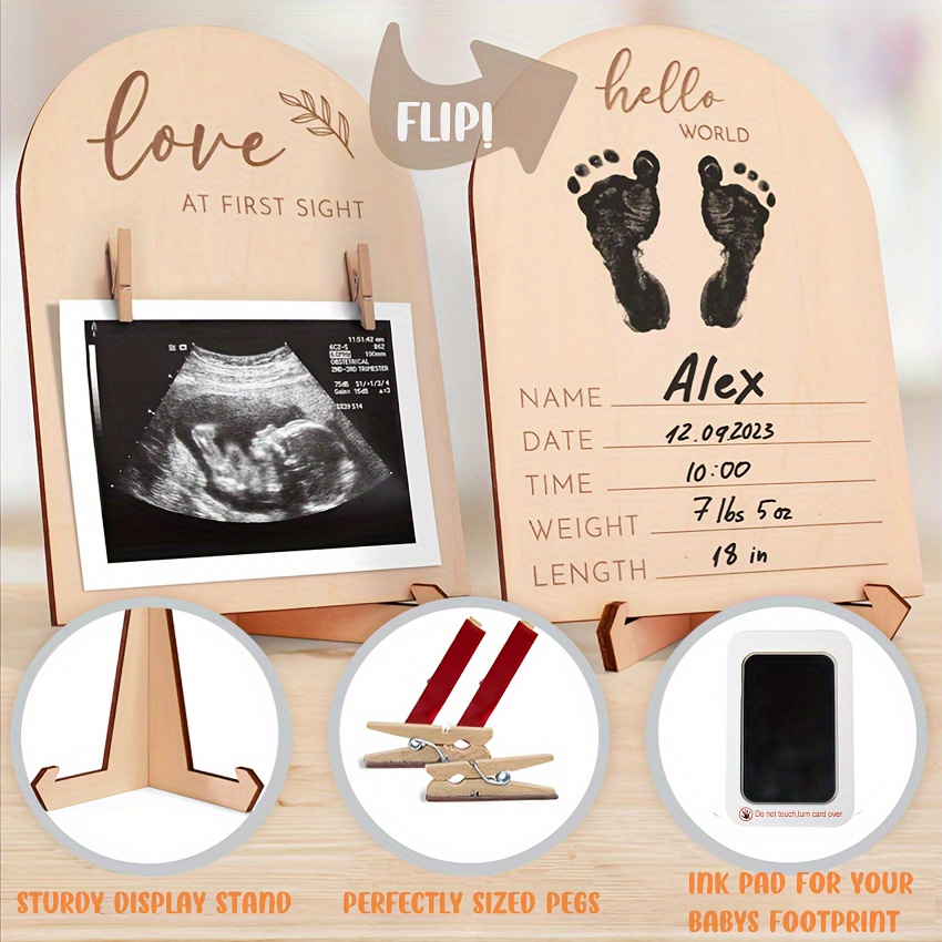 

1pc Creative Wooden Ultrasonic Photo Frame, Beautiful Double-sided Logo, Pregnancy Announcement Sign, Ultrasonic Picture Frame, Pregnancy Gift For New Mothers, Room Decor