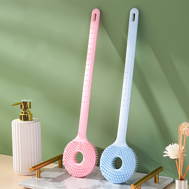 2pcs Long-Handled Silicone Bath Brushes with Hooks