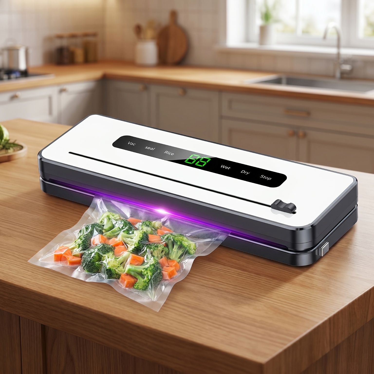 Food Vacuum Sealer, Vacuum Sealer, Includes 30 Vacuum Bags, Multifunctional With Sliding Cutter And Led Display, Wet/dry/rice