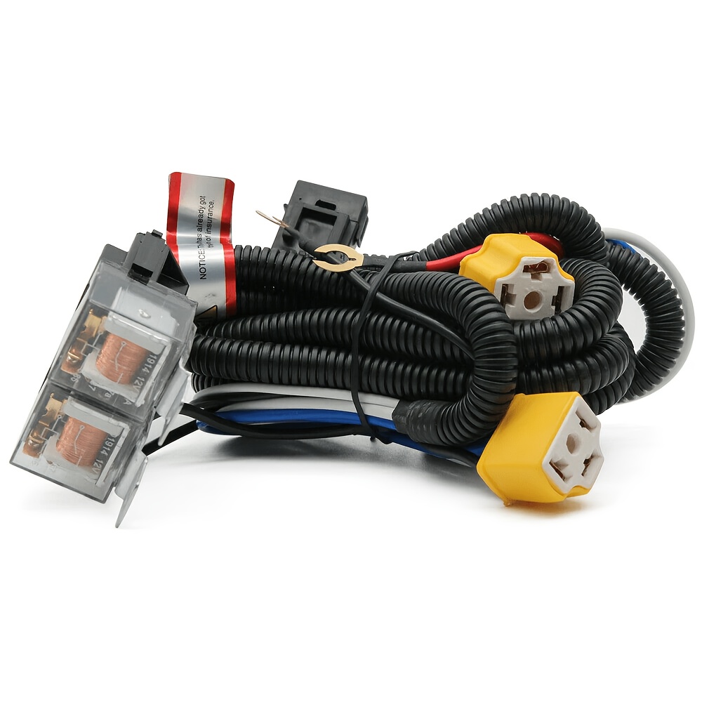 TEMU Kit 2-headlight H4 Headlamp Bulb Ceramic Socket Plugs Relay Wiring Harness, 1 Set
