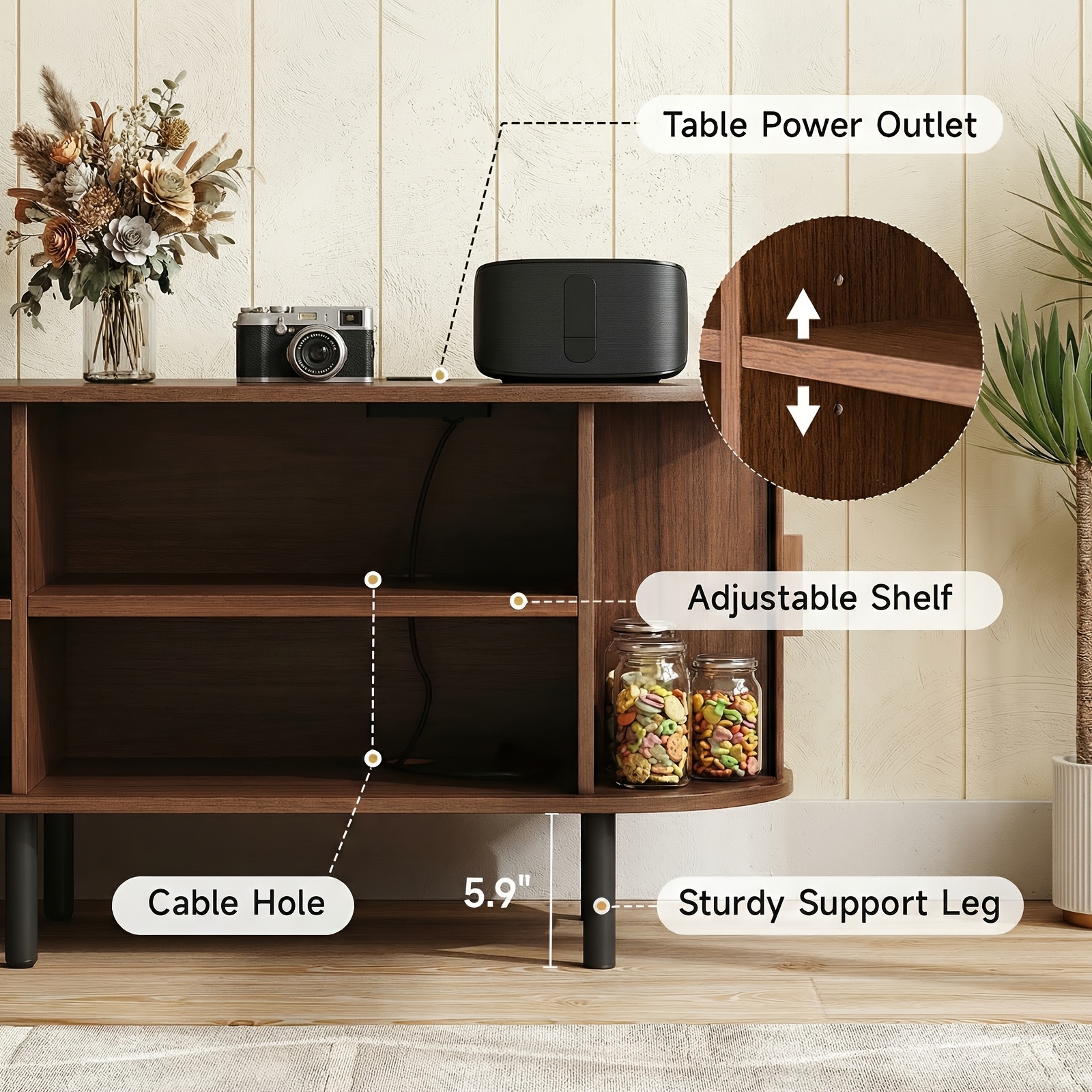 PAZCASA Wide Large TV Stand, Available in 86-inch/70.8-inch/55-inch Sizes, with Power Outlets, Suitable for 90-inch TVs. Sturdy and Durable Entertainment Center Featuring Adjustable Shelves, Sliding Doors, and Ample Storage Space. Modern Media